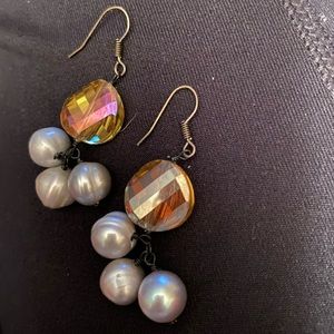 Jewelry - 🎄⚡️Dangle yellow stone and grey pearl earrings Jewelry - 🎄⚡️Dangle yellow stone and grey pearl earrings